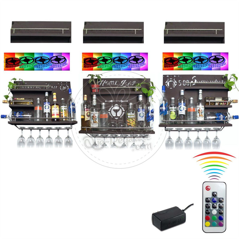 Personalizada Cantina Led Bar Iluminacion Multicolor Cantinera Kit Tres Piezas Iluminadas mas combo de repisas