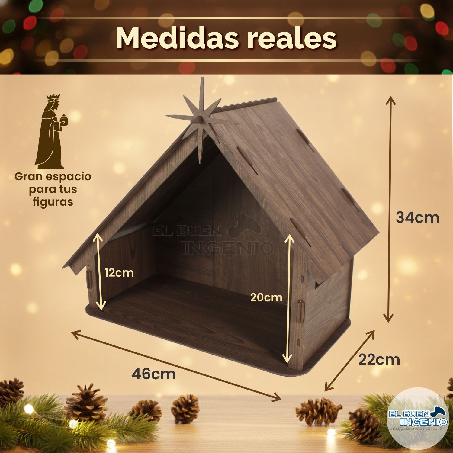 Pesebre Navideño Artesanal Madera Nacimiento Portal de Belén Casa Decoración Navideña