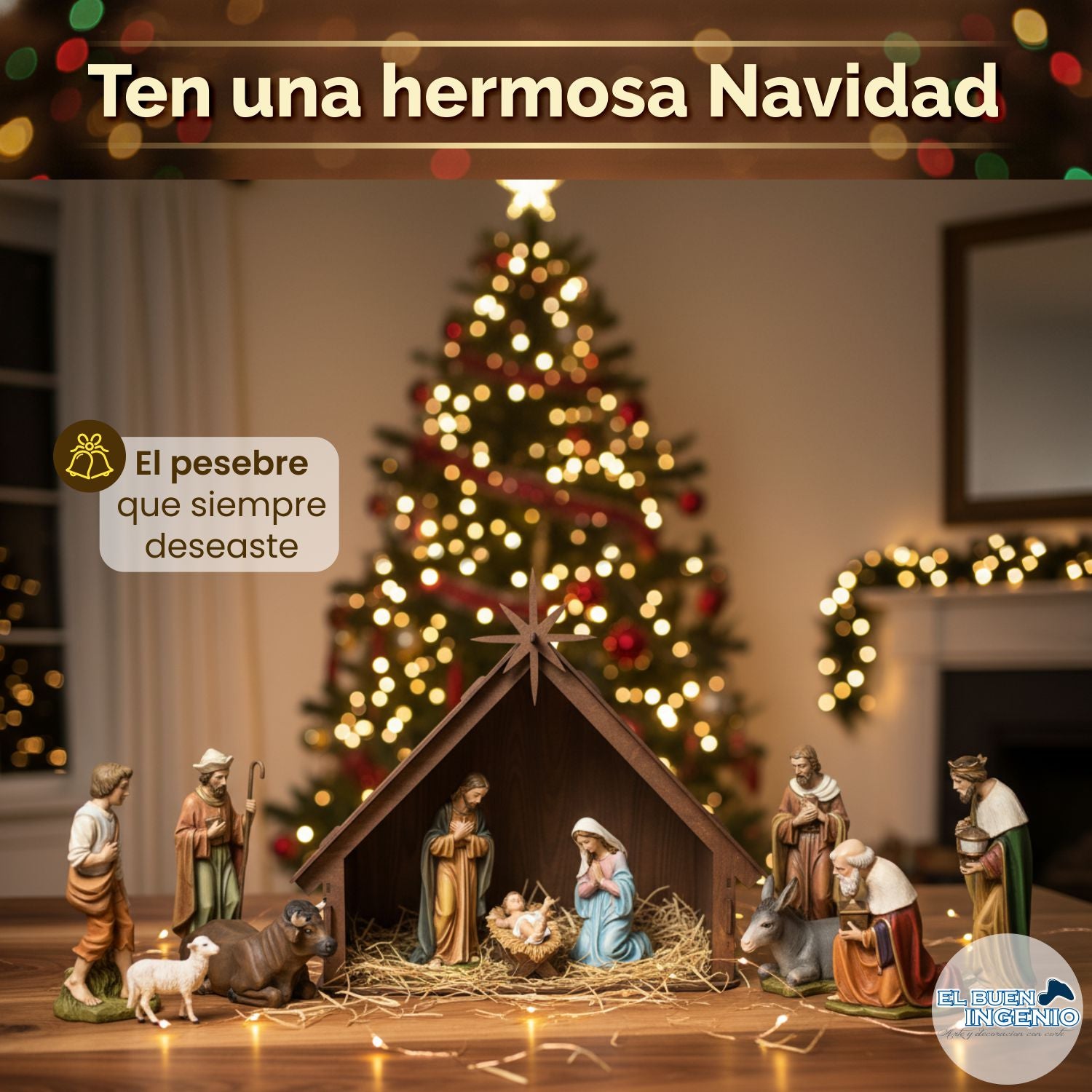 Pesebre Navideño Artesanal Madera Nacimiento Portal de Belén Casa Decoración Navideña