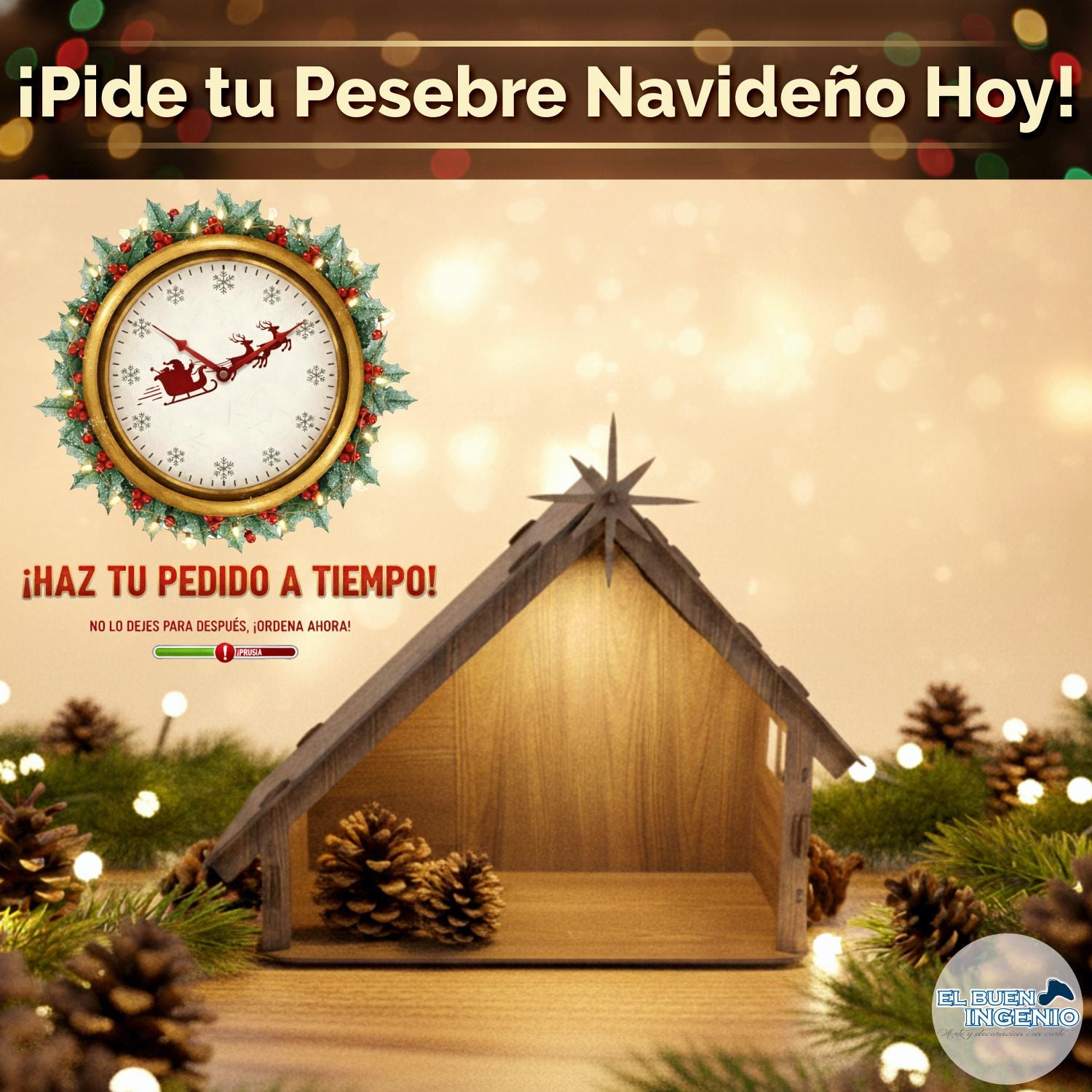 Pesebre Navideño Artesanal Madera Nacimiento Portal de Belén Casa Decoración Navideña