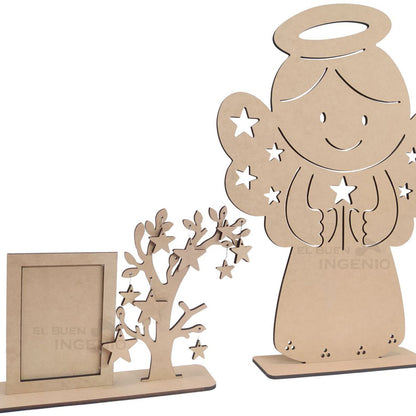Adorno Centro de Mesa Angelito con Arbol Estrellas Bautizo Baby Shower
