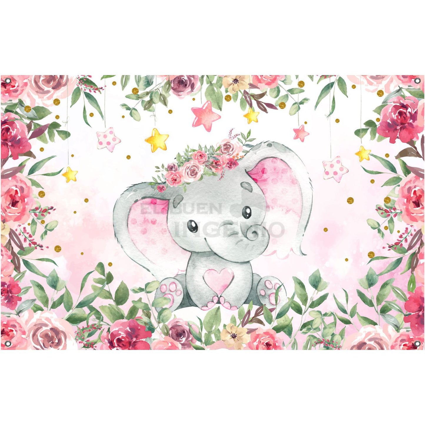 Lona impresa decoración fiesta mesa de dulces tema Baby Shower Baby Elefante