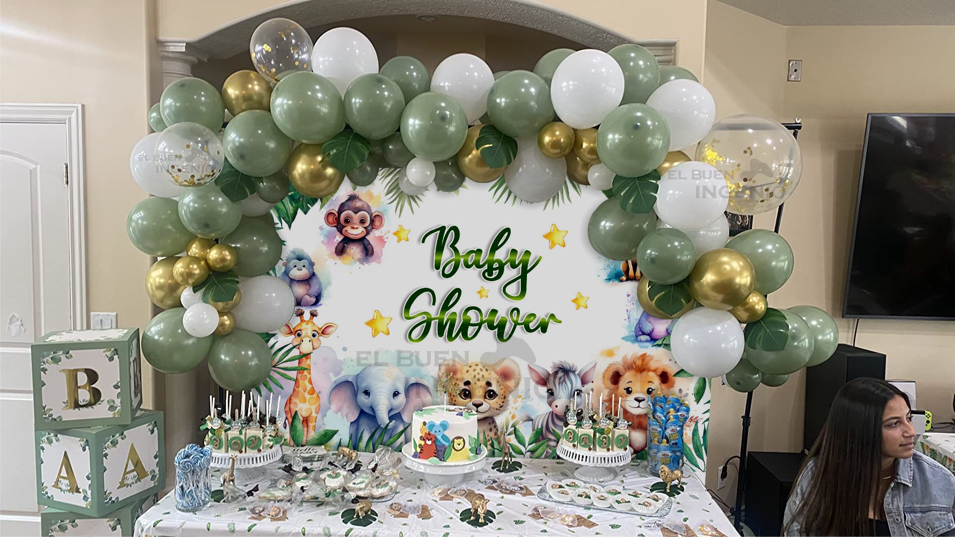 Lona impresa decoración fiesta mesa de dulces tema Baby Shower Safari Jungla