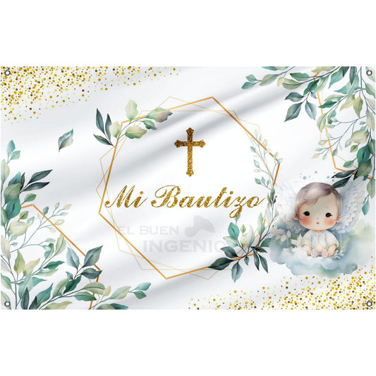 Lona impresa decoración fiesta mesa de dulces tema Angelito Mi Bautizo