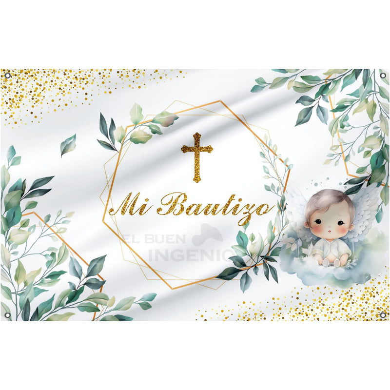 Lona impresa decoración fiesta mesa de dulces tema Angelito Mi Bautizo