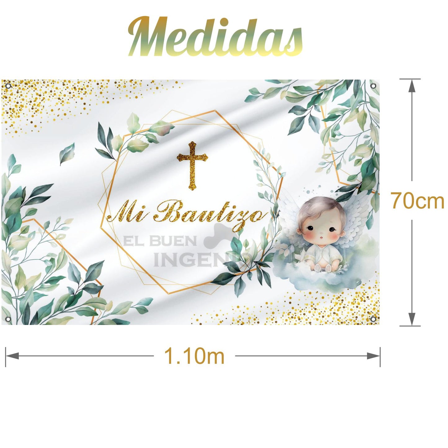 Lona impresa decoración fiesta mesa de dulces tema Angelito Mi Bautizo