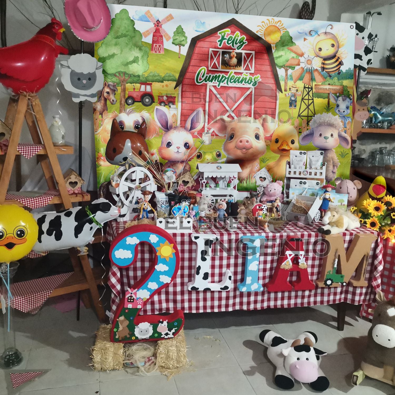 Lona impresa decoración fiesta mesa de dulces tema Tiernos Animales de la Granja
