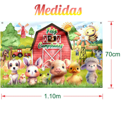 Lona impresa decoración fiesta mesa de dulces tema Tiernos Animales de la Granja