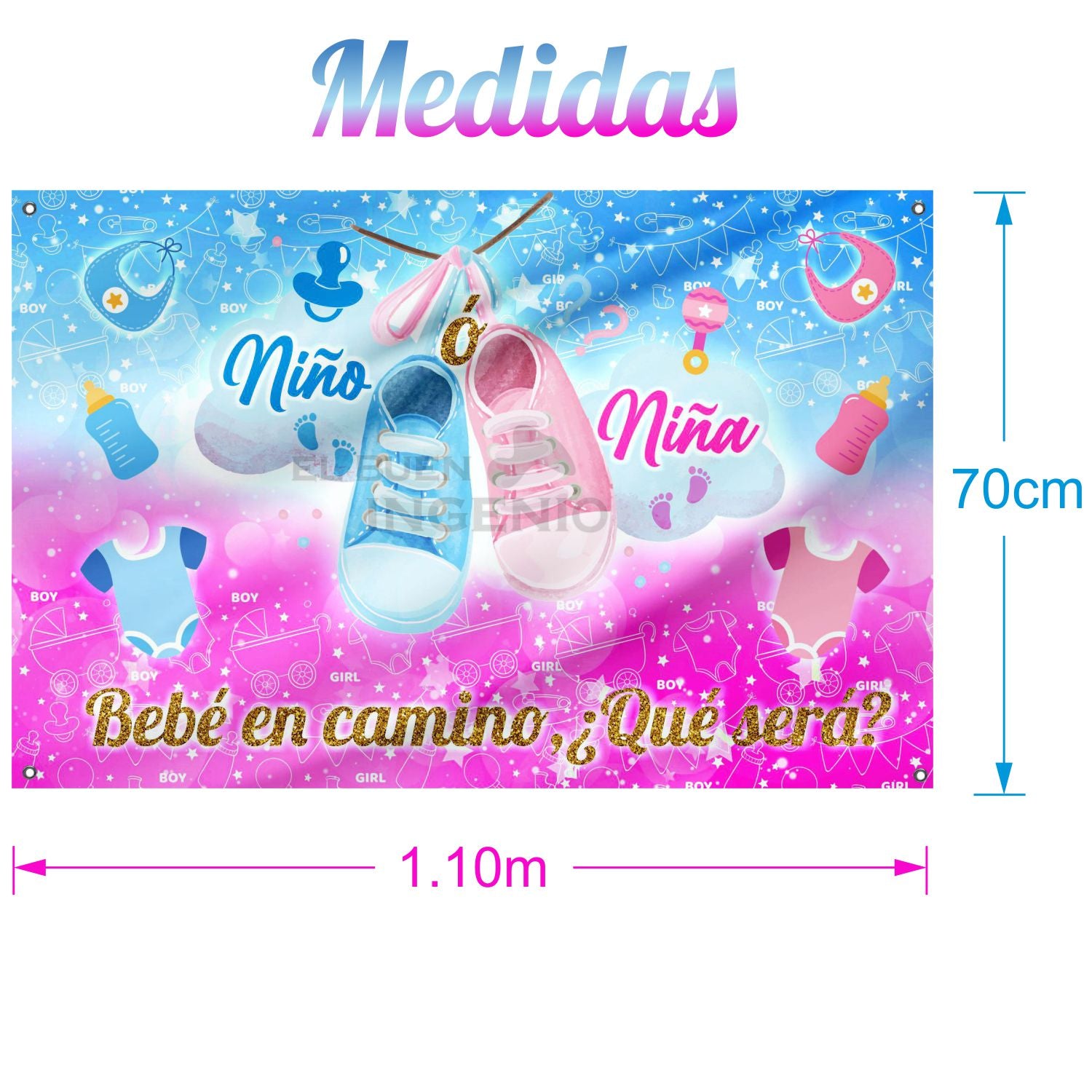 Lona impresa decoración fiesta mesa de dulces tema Revelación de Genero Bebe