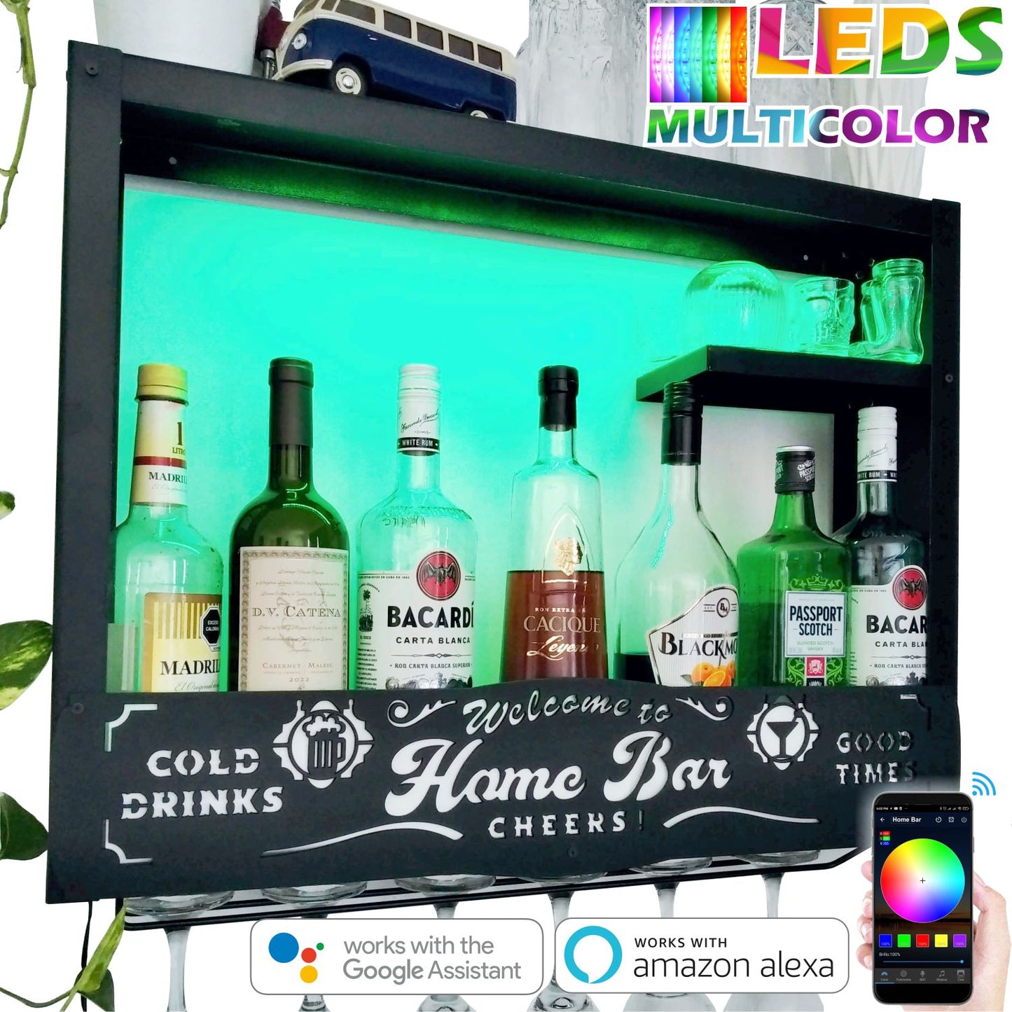 Cantina Inteligente Smart Alexa Google Moderna Repisa Flotante Bar Leds Multicolor RGB Porta Cava Vinos Armable