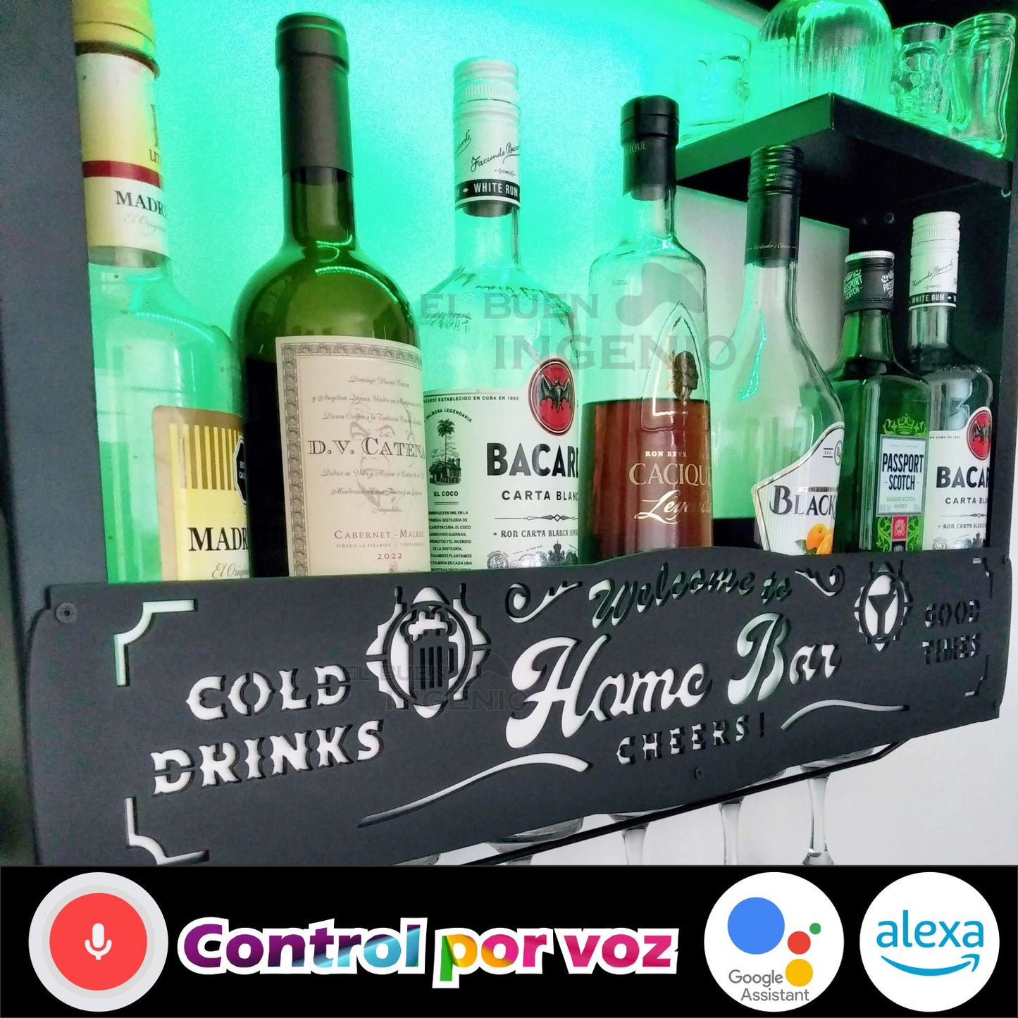 Cantina Inteligente Smart Alexa Google Moderna Repisa Flotante Bar Leds Multicolor RGB Porta Cava Vinos Armable