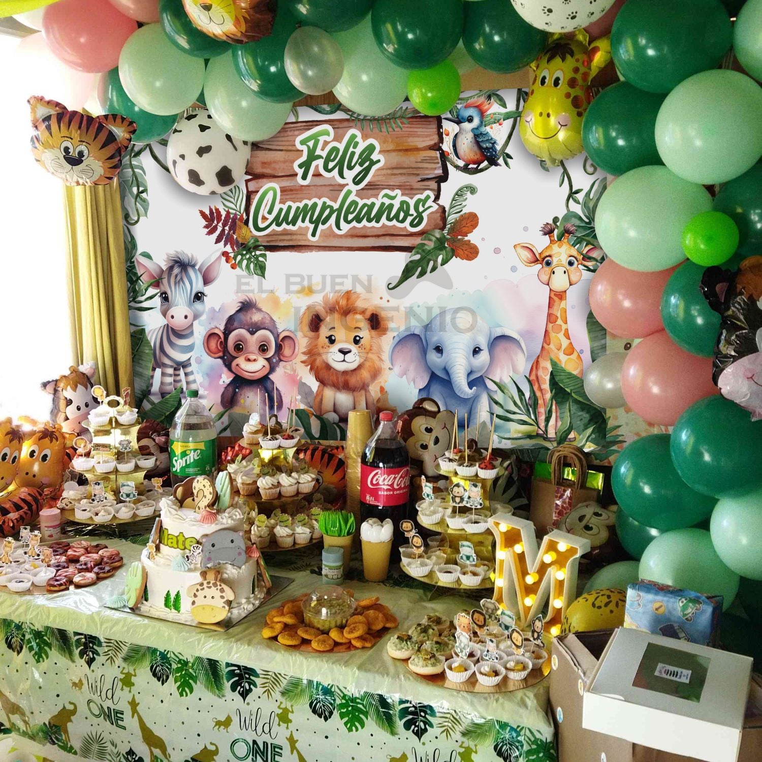 Lona impresa decoración fiesta mesa de dulces tema Tiernos Animales de la Jungla