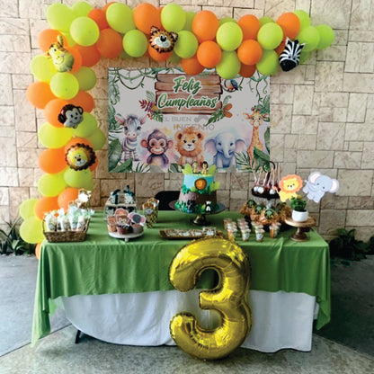 Lona impresa decoración fiesta mesa de dulces tema Tiernos Animales de la Jungla