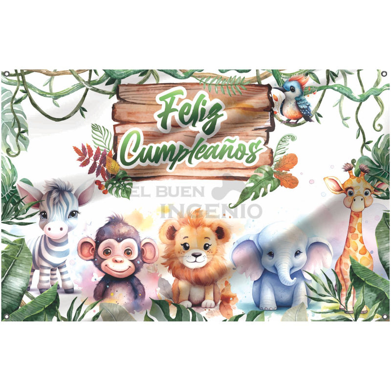 Lona impresa decoración fiesta mesa de dulces tema Tiernos Animales de la Jungla
