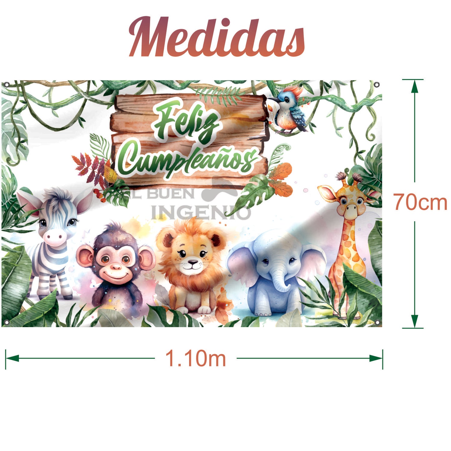Lona impresa decoración fiesta mesa de dulces tema Tiernos Animales de la Jungla