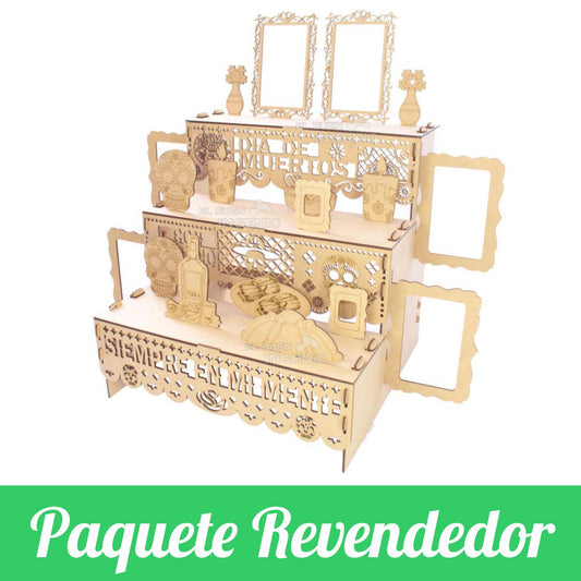 Paquetes Revendedor Mayorista Ofrenda Día De Muertos Madera TRES ESCALONES MDF Altar Con Decoración Y Adornos