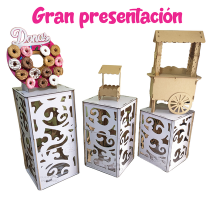 Cilindros Cuadrados Candy Bar Armables Para Mesas De Dulces 1 Cara Blancos Exhibidores