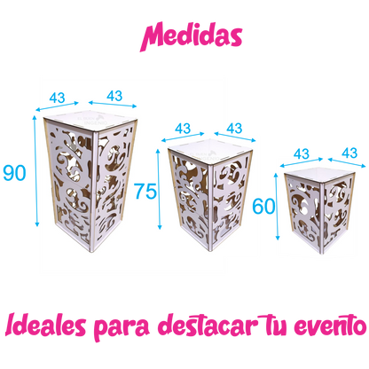 Cilindros Cuadrados Candy Bar Armables Para Mesas De Dulces 1 Cara Blancos Exhibidores