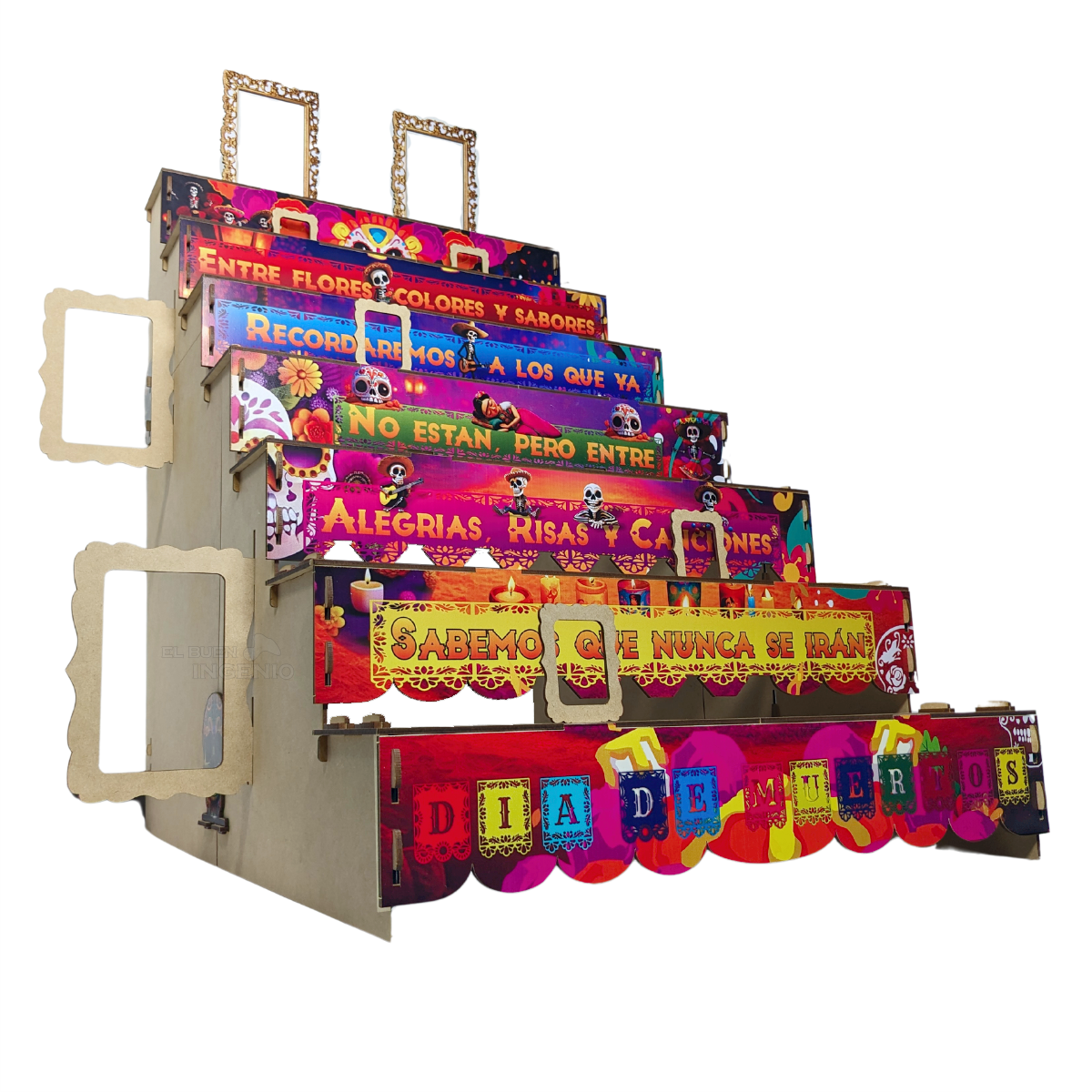 Ofrenda Día De Muertos Altar De Muertos Decorada a Color Con Frase Medidas  50cm x 70cm x 70cm