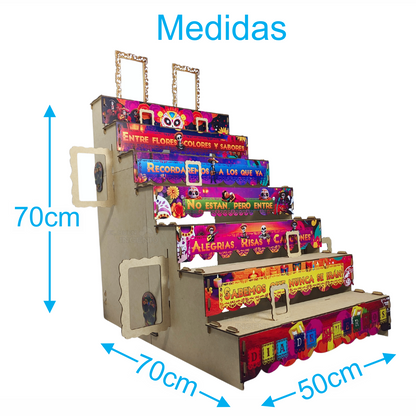Ofrenda Día De Muertos Altar De Muertos Decorada a Color Con Frase Medidas  50cm x 70cm x 70cm