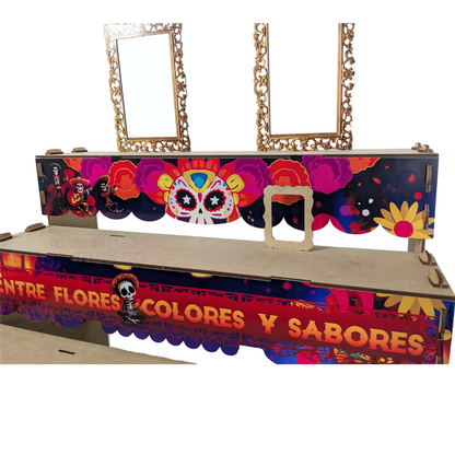 Ofrenda Día De Muertos Altar De Muertos Decorada a Color Con Frase Medidas  50cm x 70cm x 70cm