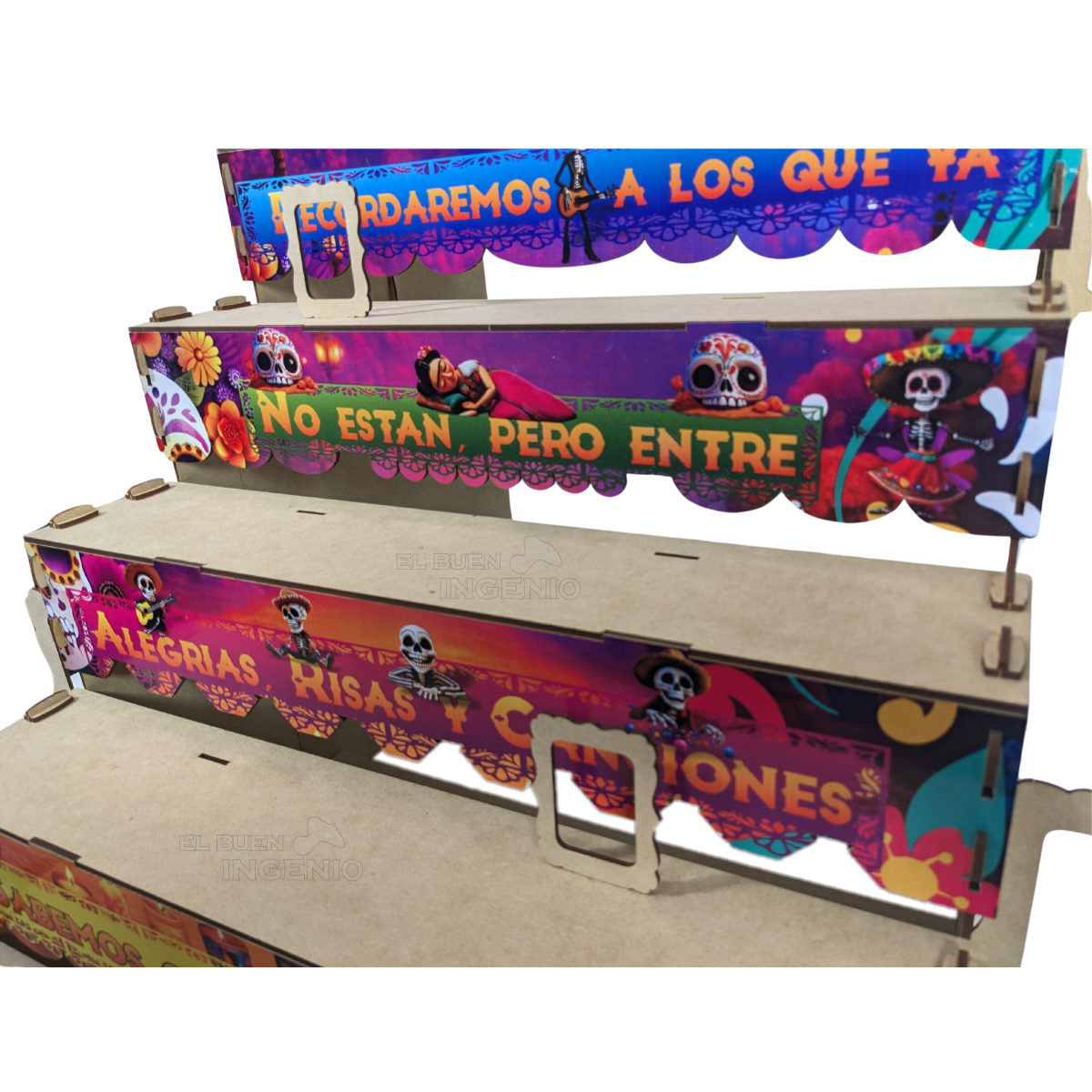 Ofrenda Día De Muertos Altar De Muertos Decorada a Color Con Frase Medidas  50cm x 70cm x 70cm