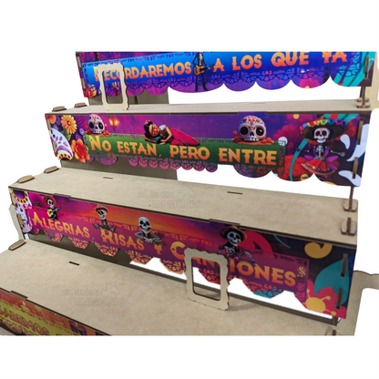 Ofrenda Día De Muertos Altar De Muertos Decorada a Color Con Frase Medidas  50cm x 70cm x 70cm