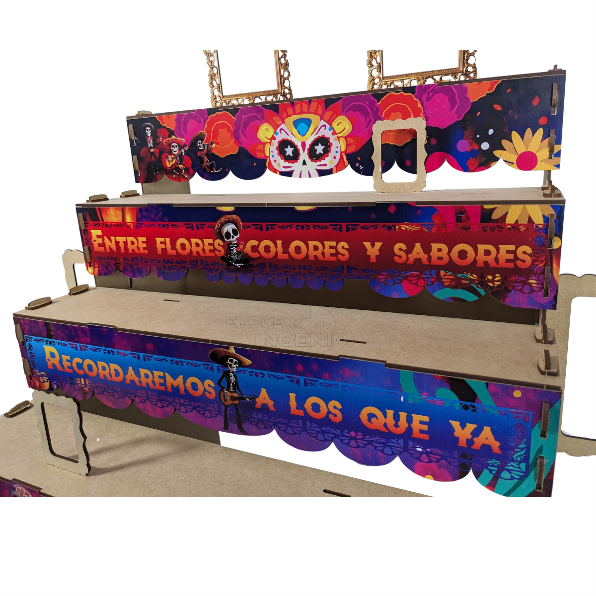 Ofrenda Día De Muertos Altar De Muertos Decorada a Color Con Frase Medidas  50cm x 70cm x 70cm