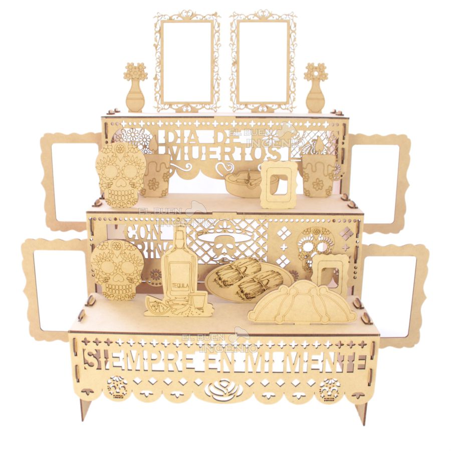 Paquetes Revendedor Mayorista Ofrenda Día De Muertos Madera TRES ESCALONES MDF Altar Con Decoración Y Adornos