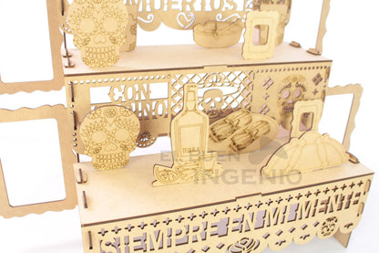 Paquetes Revendedor Mayorista Ofrenda Día De Muertos Madera TRES ESCALONES MDF Altar Con Decoración Y Adornos