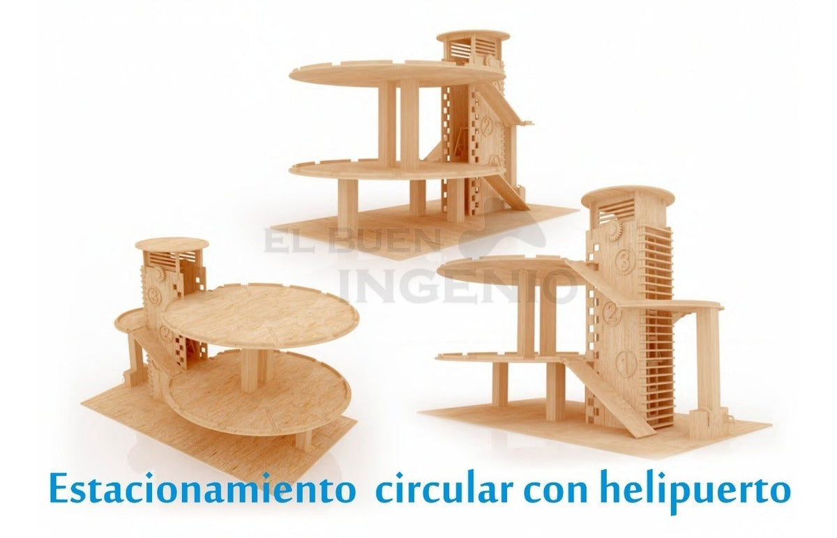 Estacionamiento Circular Con Helipuerto En Fibras Madera Mdf