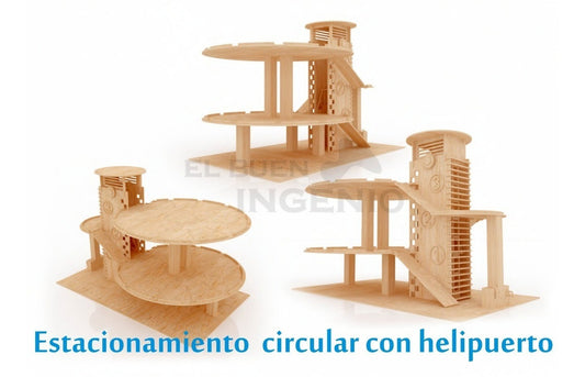 Estacionamiento Circular Con Helipuerto En Fibras Madera Mdf