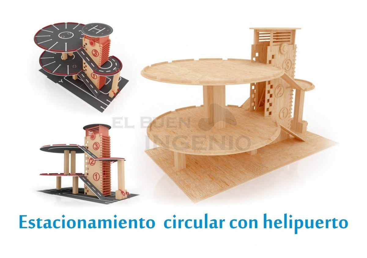 Estacionamiento Circular Con Helipuerto En Fibras Madera Mdf