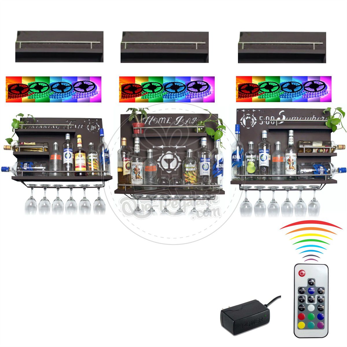 Personalizada Cantina Led Bar Iluminacion Multicolor Cantinera Kit Tres Piezas Iluminadas mas combo de repisas