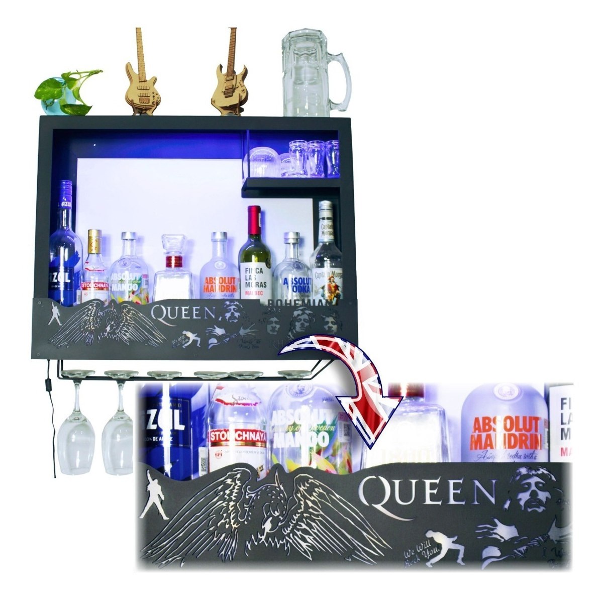 Cantina Queen Cava Moderna Led Freddie Mercury Porta Vinos Regalo Novio O Papa Bohemian Rhapsody Cantinera Minimalista