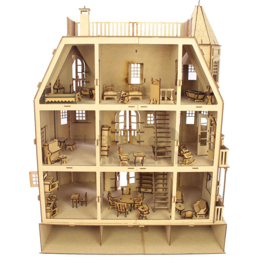 Casa de muñecas Mansion 1 con muebles set 35 piezas