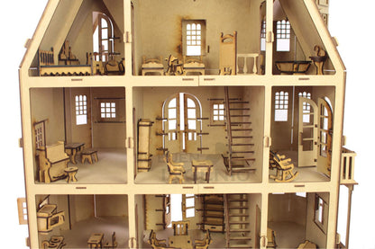 Casa de muñecas Mansion 1 con muebles set 35 piezas