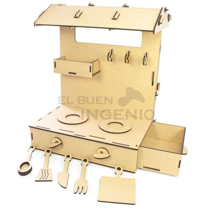 Cocina infantil de mesa con tiendita en la parte trasera