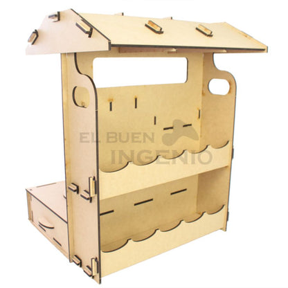 Cocina infantil de mesa con tiendita en la parte trasera