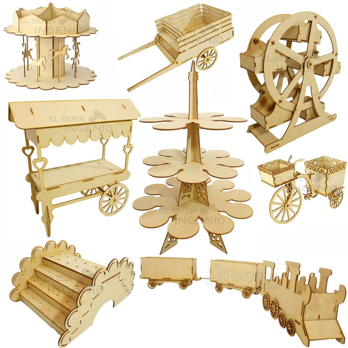 Kit mesa de dulces torre Eiffel carrusel triciclo