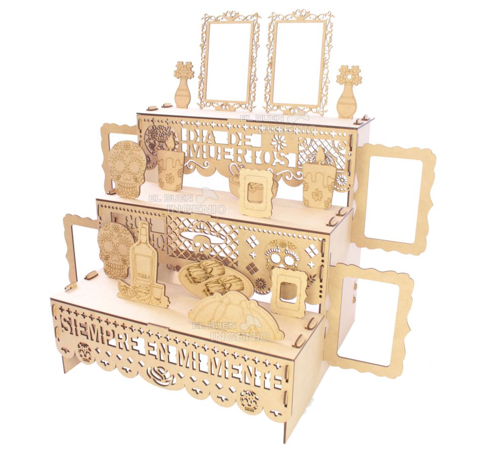 Ofrenda Día De Muertos Madera MDF Altar Con Decoración Y Adornos