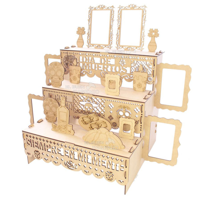 Ofrenda Día De Muertos Madera MDF Altar Con Decoración Y Adornos