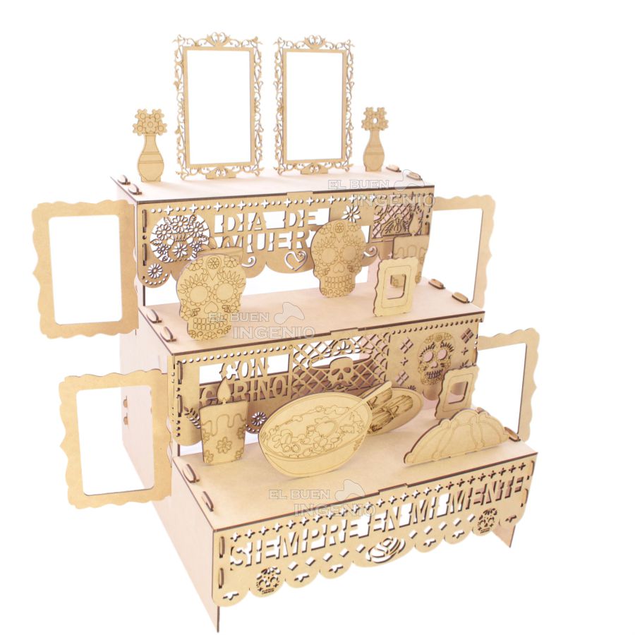 Ofrenda Día De Muertos Madera MDF Altar Con Decoración Y Adornos