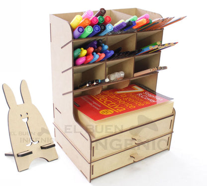 Organizador de escritorio con base para celular Conejo Dos cajones N1-2