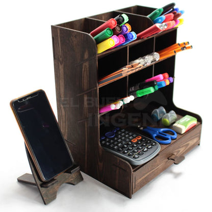 Organizador de escritorio con base para celular Conejo Nogal