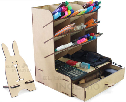 Organizador de escritorio con base para celular Conejo