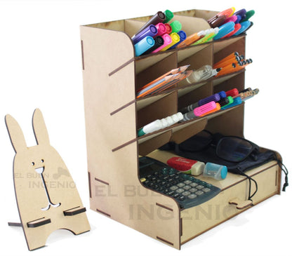 Organizador de escritorio con base para celular Conejo
