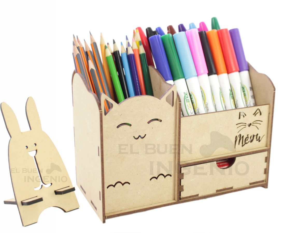 Organizador de escritorio Gato con base para celular Conejo