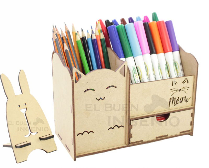 Organizador de escritorio Gato con base para celular Conejo
