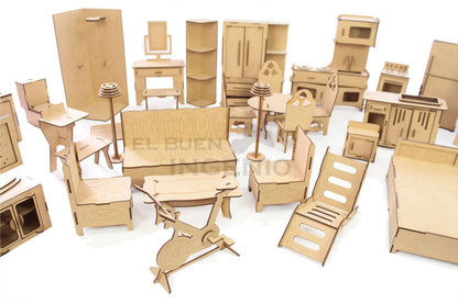 Muebles para casa de muñecas barbie set 33 piezas
